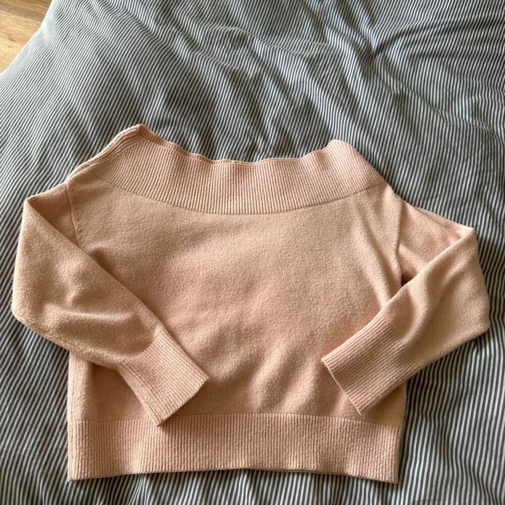 Anthropologie powder pink off the shoulder sweater
